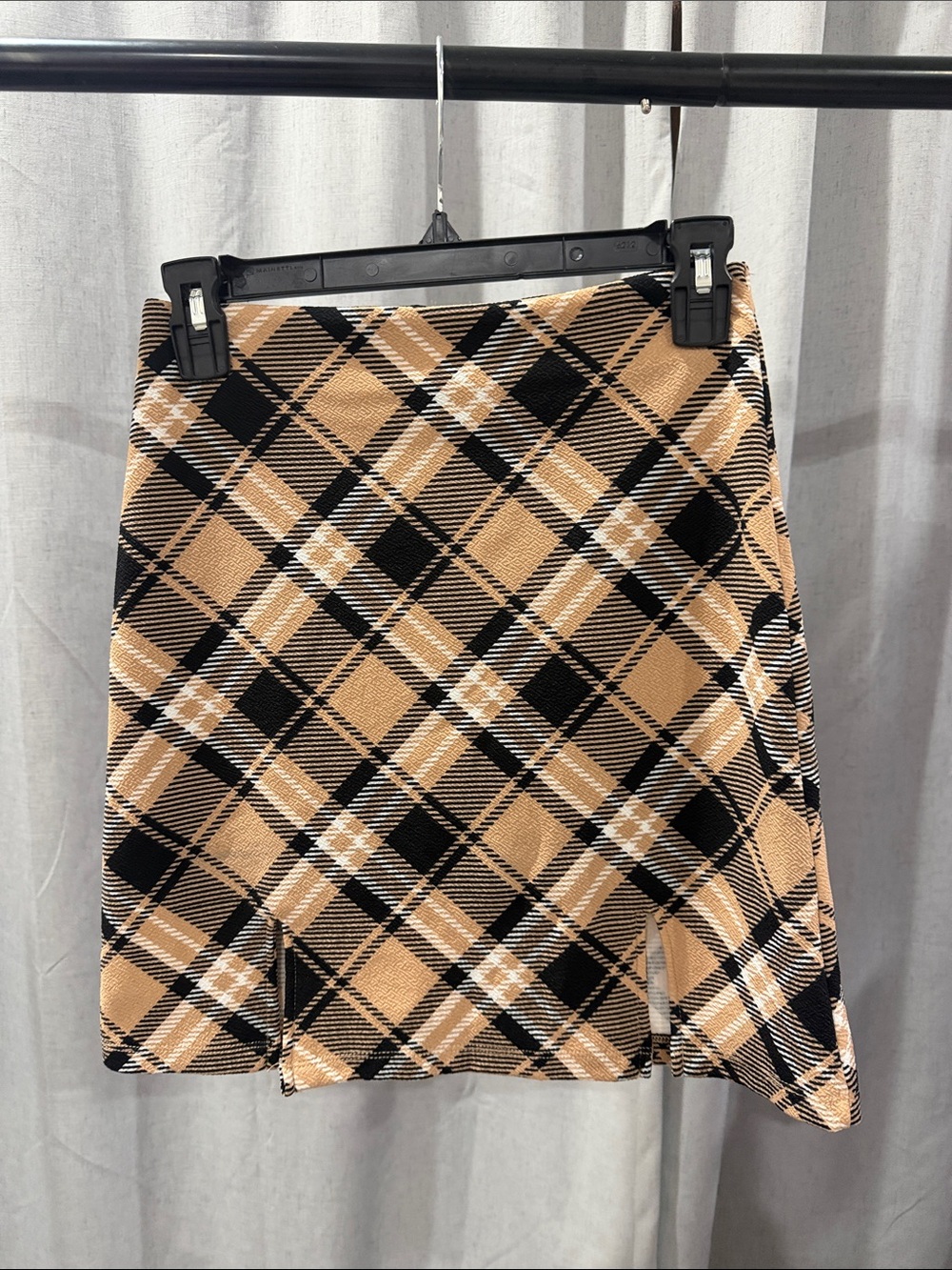 Girls' Plaid A-Line Mini Skirt in Tan and Black